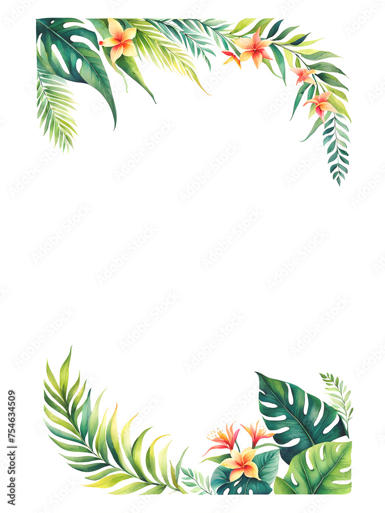 tropical-plants-frame-collective-watercolor-illustration-set-against-a-minimalist-background