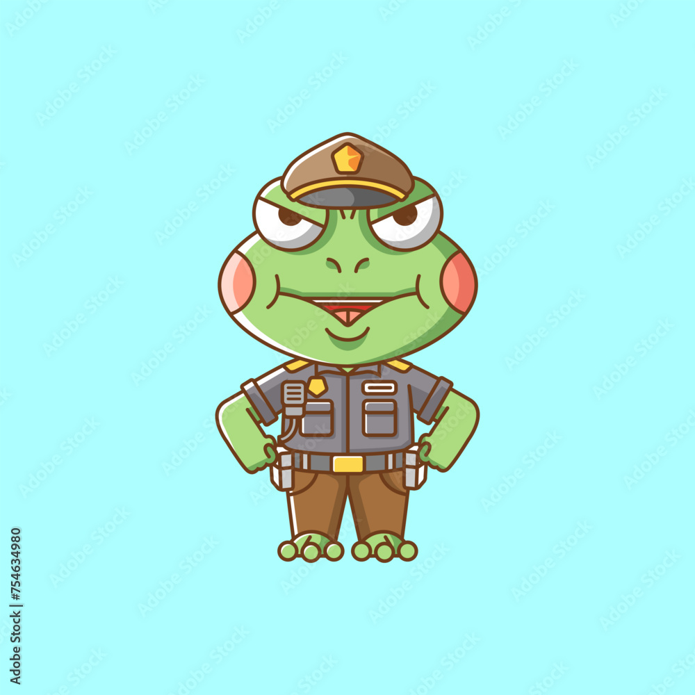 Cute cat police officer uniform cartoon animal character mascot icon flat style illustration concept