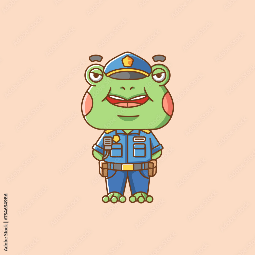 Cute cat police officer uniform cartoon animal character mascot icon flat style illustration concept