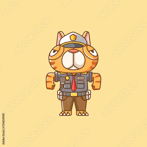 Cute cat police officer uniform cartoon animal character mascot icon flat style illustration concept