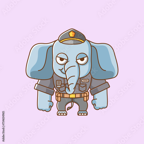 Cute elephant police officer uniform cartoon animal character mascot icon flat style illustration concept