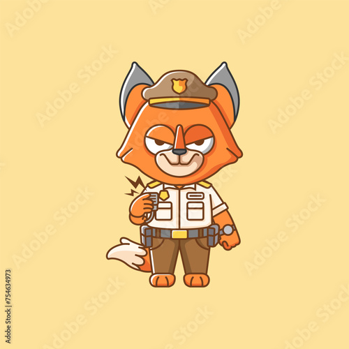 Cute fox police officer uniform cartoon animal character mascot icon flat style illustration concept