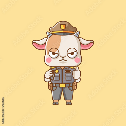 Cute goat police officer uniform cartoon animal character mascot icon flat style illustration concept