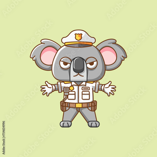 Cute koala police officer uniform cartoon animal character mascot icon flat style illustration concept
