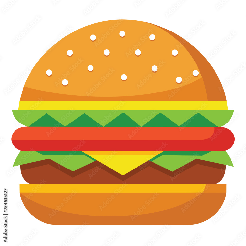 Vector a large hamburger with cheese and lettuce with flat illustration style Vector a large hamburger with cheese and lettuce with flat illustration style