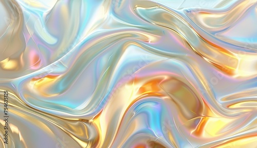 3D render of a holographic iridescent abstract background with wavy fluid lines gold pastel colors  in the style of a hologram generative ai