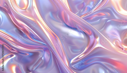 3D render of a holographic iridescent abstract background with wavy fluid lines, pastel colors, in the style of a hologram generative 