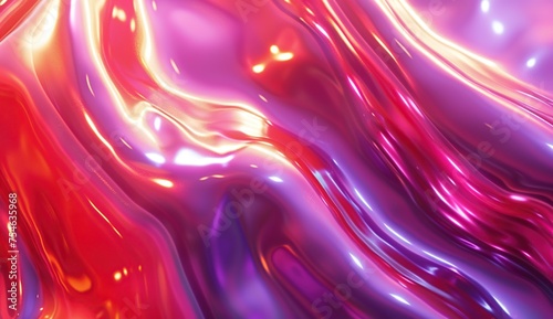 3D render of a holographic iridescent abstract background with wavy fluid lines, red pastel colors, in the style of a hologram generative ai