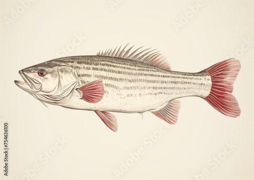 Single striped bass fish on a white background