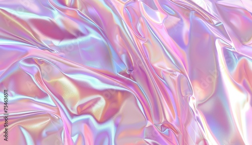 Abstract iridescent holographic background with wavy gradient for design, banner or cover. Hologram effect on soft pink pastel colors in the style of shiny and glowing 3D render generative ai