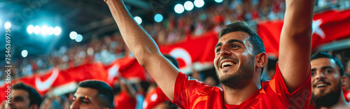 Turkish football soccer fans in a stadium supporting the national team, Ay-Yildizlilar 