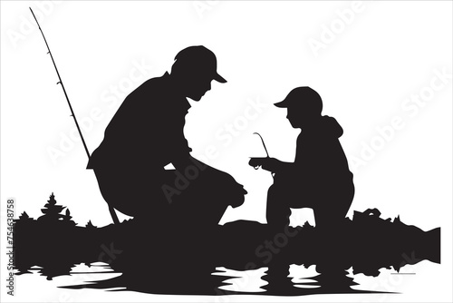 Fisherman fishing silhouette vector illustration