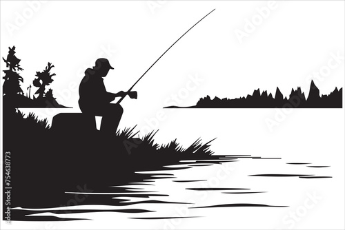 Fisherman fishing silhouette vector illustration