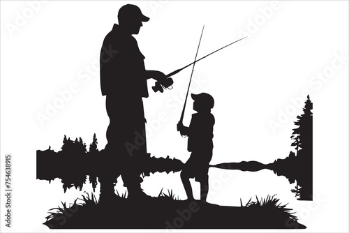 Fisherman fishing silhouette vector illustration