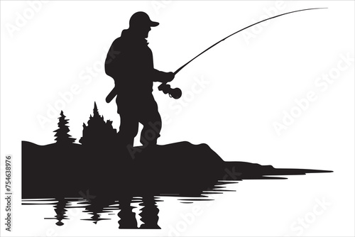 Fisherman fishing silhouette vector illustration