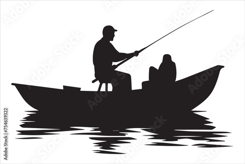 Fisherman in boat silhouette  Vector illustration