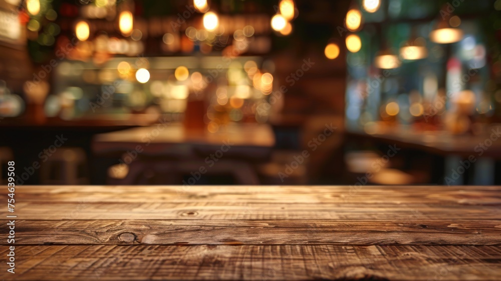 Wooden table top with copy space. Restaurant background