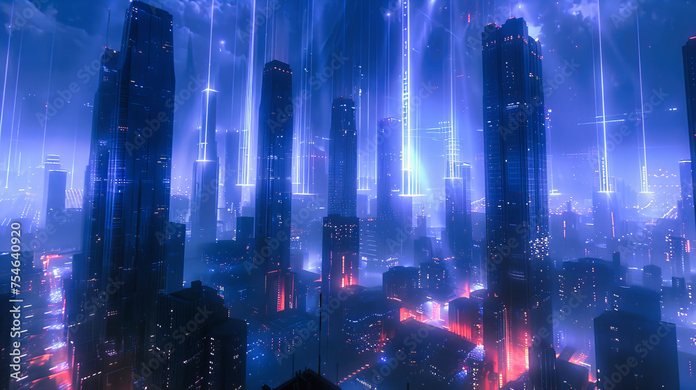 Urban Nightfall: A Sci-Fi Inspired Cityscape, Where the Future Meets the Familiar in a Neon Glow