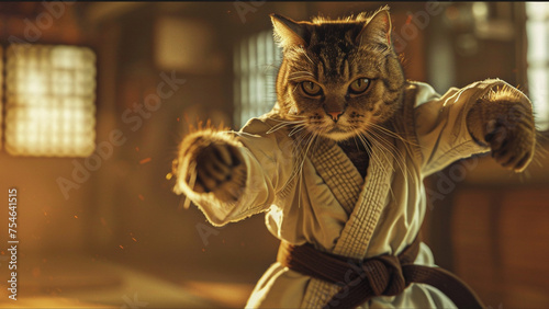 cat character as a taekwondo player