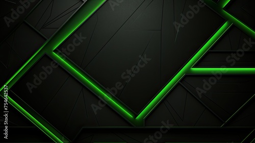 black metal geometric abstract background with green neon