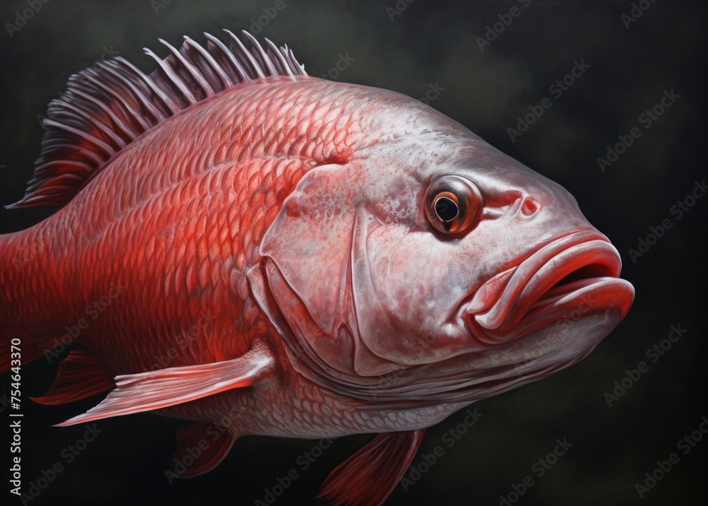 Red monster size snapper fish on the hunt for food in the dark water depths. Red monster size snapper fish on the hunt for food in the dark water depths.