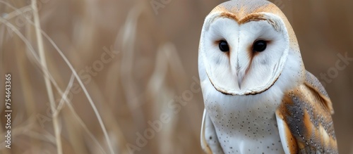 portrait of barn owl (Tyto albahead) with bokeh background