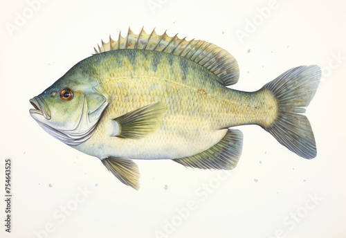 Fish on a white background, palegreen colour fish with black striped markings 