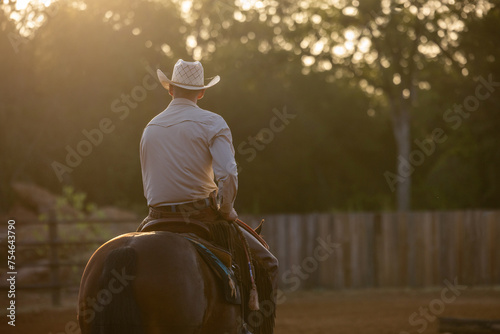 Cowboy Horse Trainer on sunny hazy summer morning