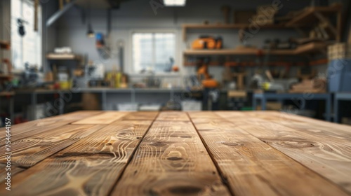Wooden table top with copy space. Workshop background