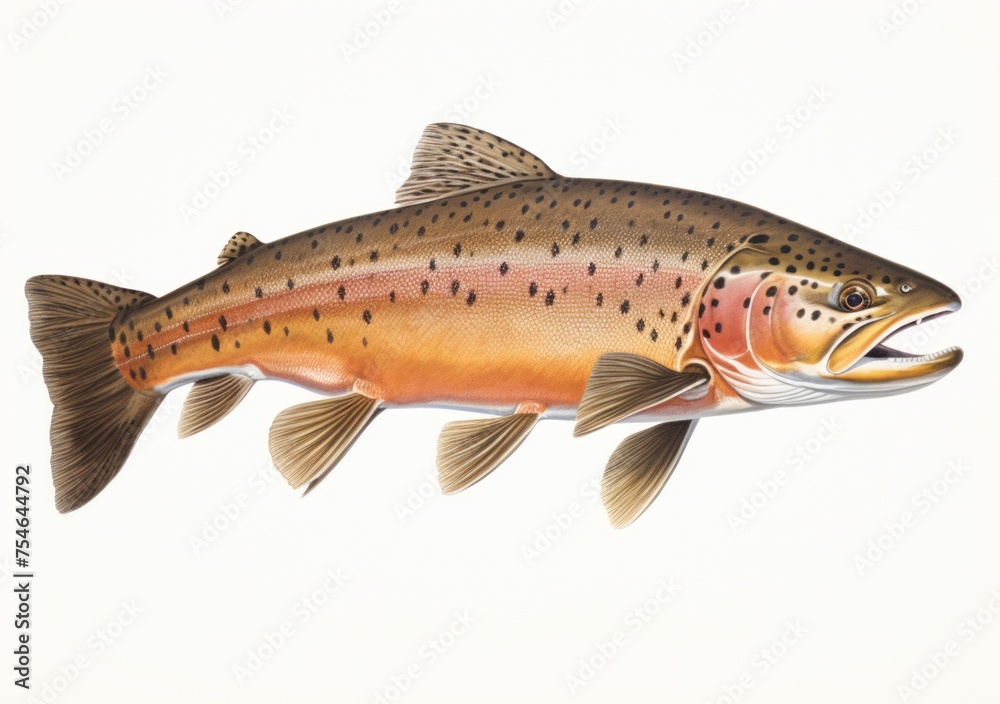 Portrait of a beautiful rainbow trout on a white background