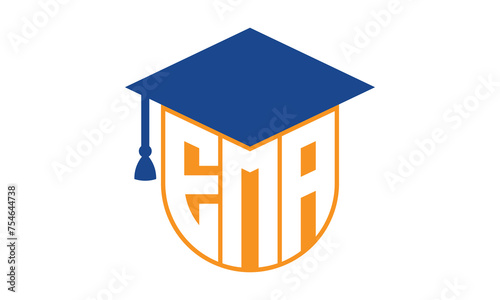 EMA initial letter academic logo design vector template. school college logo, university logo, graduation cap logo, institute logo, educational logo, library logo, teaching logo, book shop, varsity	