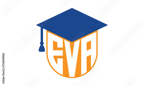 EVA initial letter academic logo design vector template. school college logo, university logo, graduation cap logo, institute logo, educational logo, library logo, teaching logo, book shop, varsity	