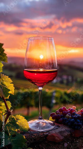 Elegant glass of red grape wine shimmering under soft lighting