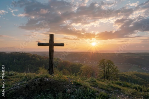 The First Light of Easter: A Wooden Cross Illuminates the Promise of Resurrection and Renewal