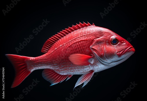 A  red snapper fish against a black background