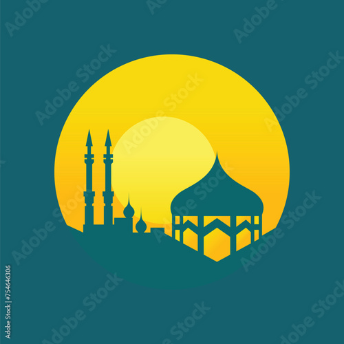 ramadan blue mosque islamic logo icon concept vector design