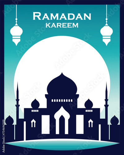 ramadan blue mosque islamic logo icon poster concept vector design