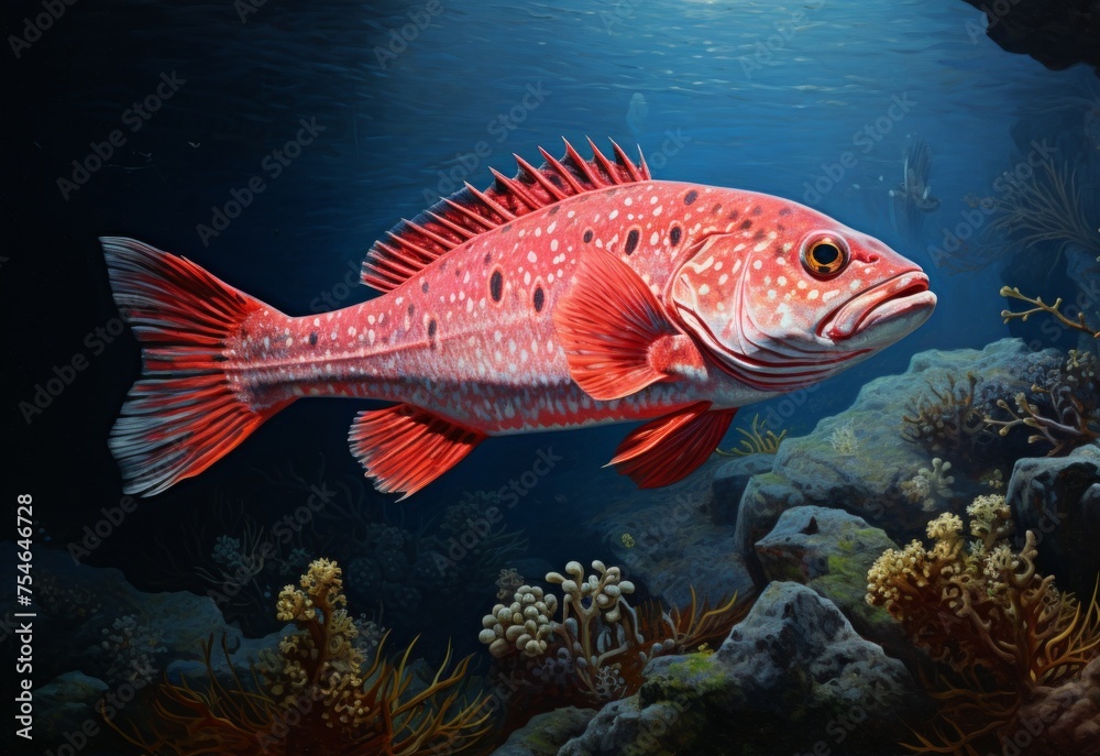 Fototapeta premium Big pink fish in the blue water depths
