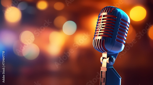 Beautiful blurred background with microphone on stage