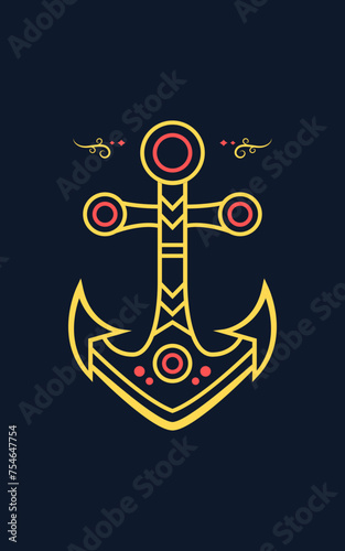 Anchor icon vector illustration on a dark background. Suitable for distro or apparel tees. photo