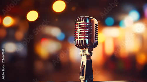 Beautiful blurred background with microphone on stage