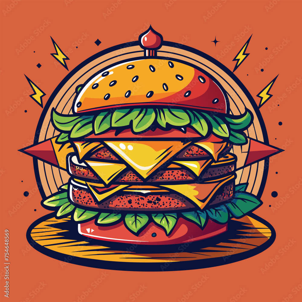 Retro a large hamburger with cheese and lettuce for Tshirt Design Retro a large hamburger with cheese and lettuce for Tshirt Design
