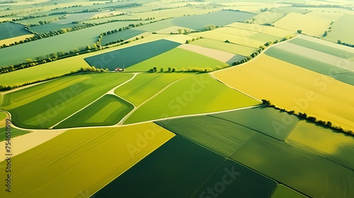 Aerial view of green fields