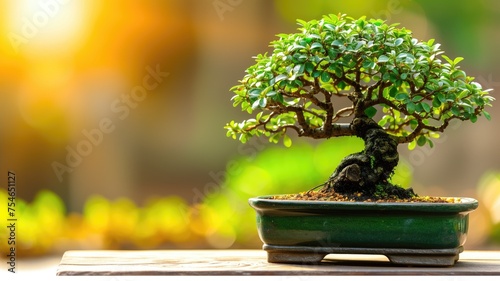 Lush bonsai tree with dense foliage in the sunshine