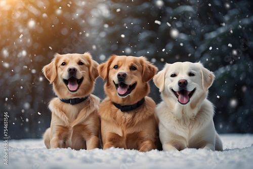 Cute smiling dogs celebrating new year 2024, HD, Background Wallpaper, Desktop Wallpaper Generative AI