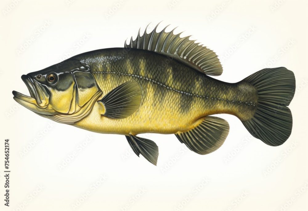 Fototapeta premium Fish on white background out of the river , green and black colours 