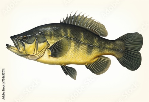 Fish on white background out of the river , green and black colours 