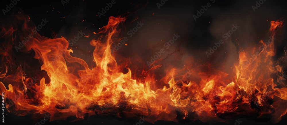 A close-up view of a fiery blaze with lots of flames rising and dancing, showcasing the raw power and heat of the fire.