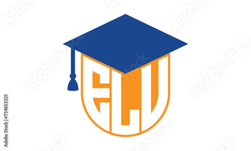 ELV initial letter academic logo design vector template. school college logo, university logo, graduation cap logo, institute logo, educational logo, library logo, teaching logo, book shop, varsity