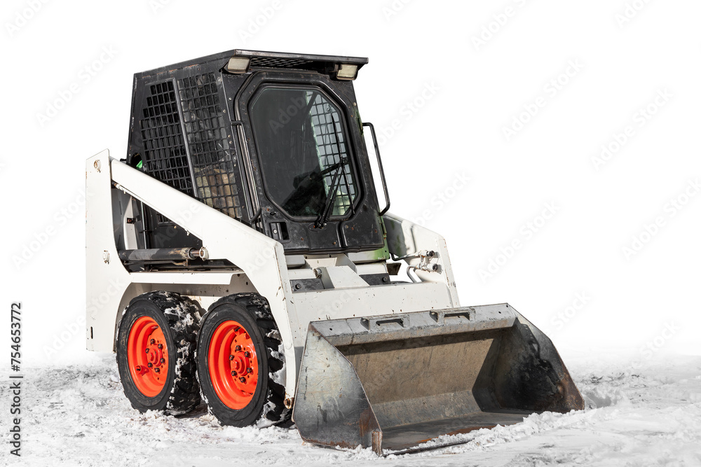 Fototapeta premium White tractor, loader isolated on white background, front view